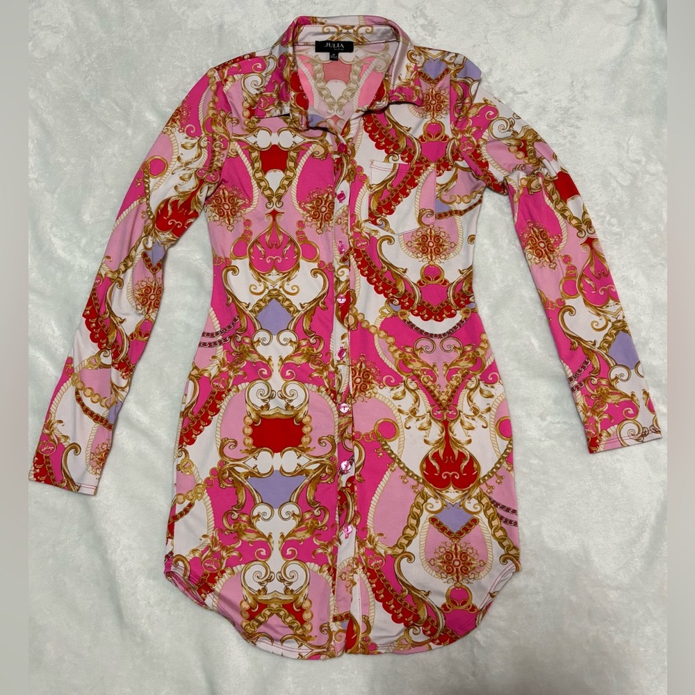 Pink and Gold Patterned Women's Shirt
